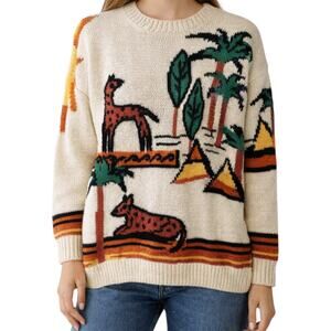 Vintage Gil Aimbez Printed Pullover Sweater Pyramid Oversized Knit Cream Large